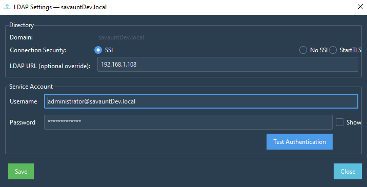 LDAP Settings Screen